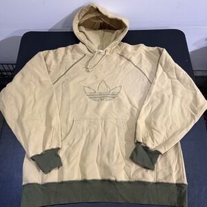 Vintage 90s‎ Adidas Beige Pullover Hoodie Trefoil Embroidered USA Made Mens Sz L